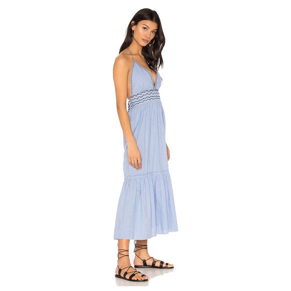 ❗️SOLD❗️SAYLOR BLUE KAT MIDI EMBROIDERED HALTER DRESS - Picture 2 of 9